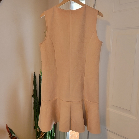 BCBGMAXAZRIA Blush Pink Sleeveless Soft Faux Leather Ruffle Bottom Dress, Size L - Picture 6 of 9